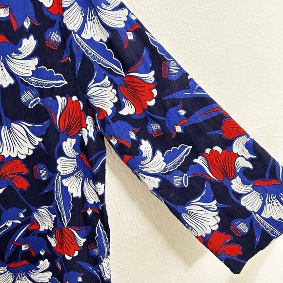 J. Crew Women's Navy Blue Red Floral 3/4 Sleeve Beach Tunic Coverup Size L Vacay - Picture 8 of 10